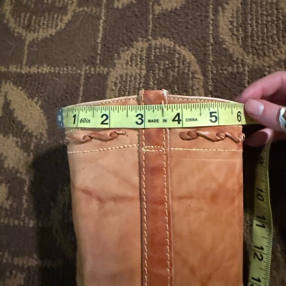 Vintage 70s Leather Square Toe Campus Boots Brown Tan Braided | Size 5.5 - Picture 14 of 15